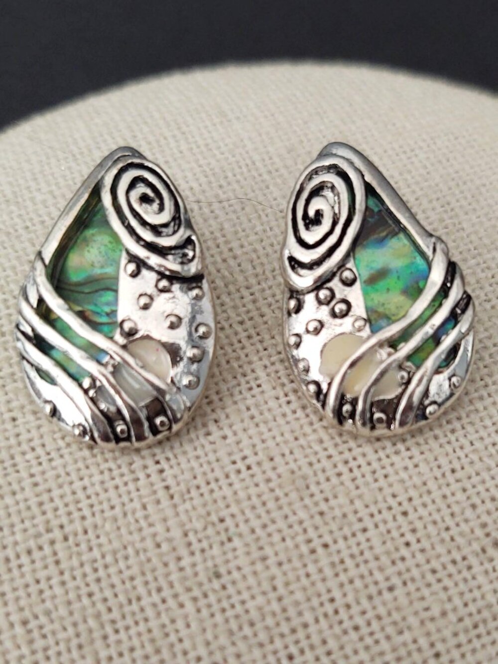 Arty silver and abalone teardrop earrings
